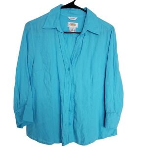 Talbots Irish Linen Button Down‎ Shirt Womens Medium Turquoise 3/4 Sleeve